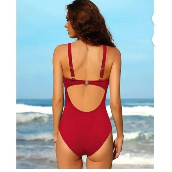 Charmo Womens Red Cutout Monokini One Piece Swimsuit Size Small Beach Pool Sexy - Picture 2 of 10